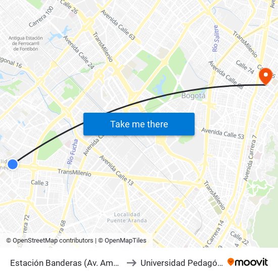 Estación Banderas (Av. Américas - Kr 78a) (B) to Universidad Pedagógica Nacional map