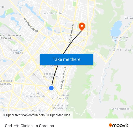 Cad to Clínica La Carolina map