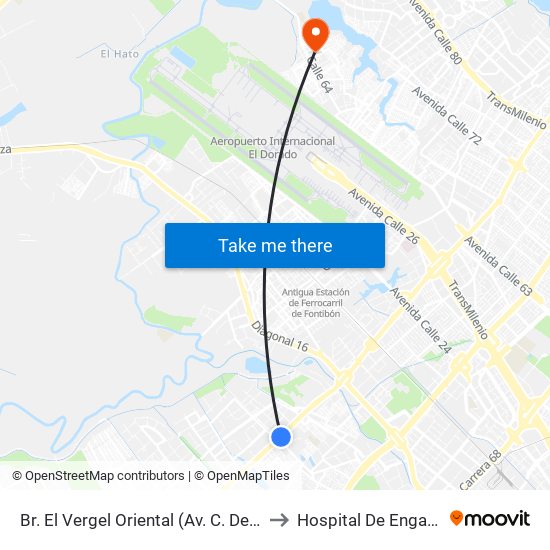 Br. El Vergel Oriental (Av. C. De Cali - Cl 10b) (A) to Hospital De Engativá Emaús map