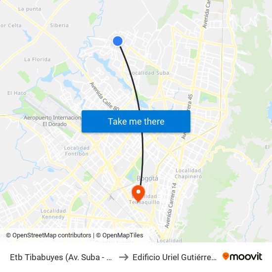 Etb Tibabuyes (Av. Suba - Kr 114g) to Edificio Uriel Gutiérrez (861) map