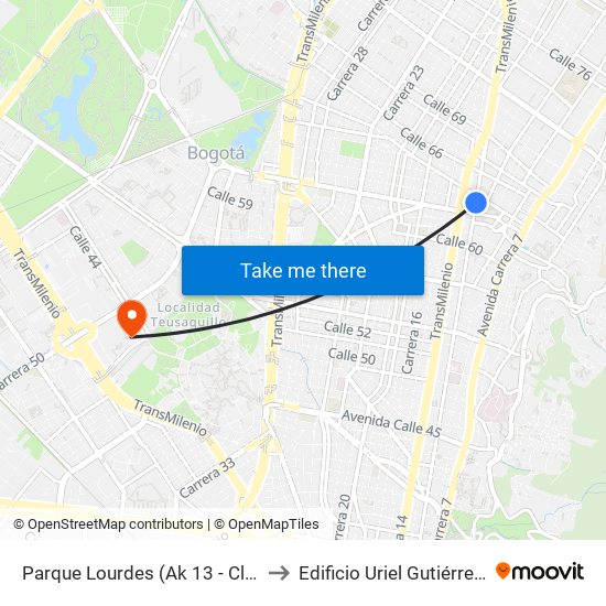 Parque Lourdes (Ak 13 - Cl 63a) (B) to Edificio Uriel Gutiérrez (861) map