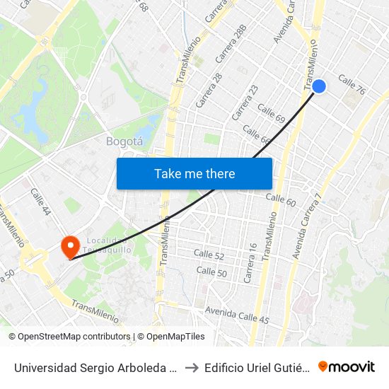 Universidad Sergio Arboleda (Cl 74 - Kr 13) to Edificio Uriel Gutiérrez (861) map