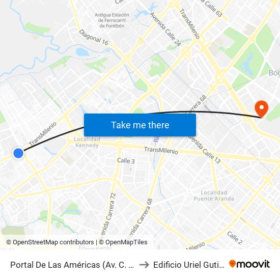 Portal De Las Américas (Av. C. De Cali - Av. V/Cio) to Edificio Uriel Gutiérrez (861) map