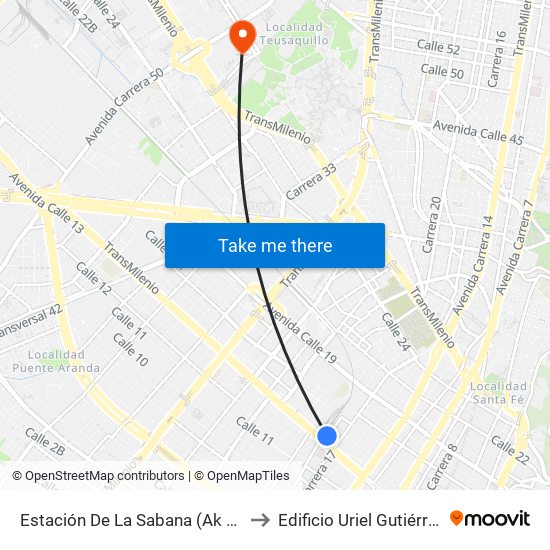 Estación De La Sabana (Ak 18 - Ac 13) to Edificio Uriel Gutiérrez (861) map