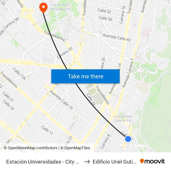 Estación Universidades (Kr 3 - Cl 21) (A) to Edificio Uriel Gutiérrez (861) map