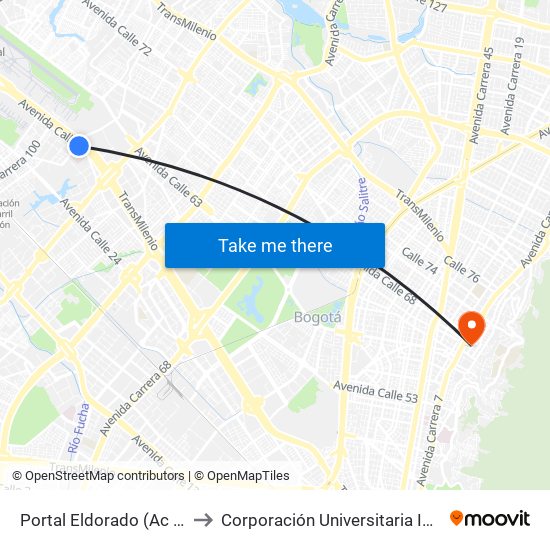 Portal Eldorado (Ac 26 - Ak 96) to Corporación Universitaria Iberoamericana map