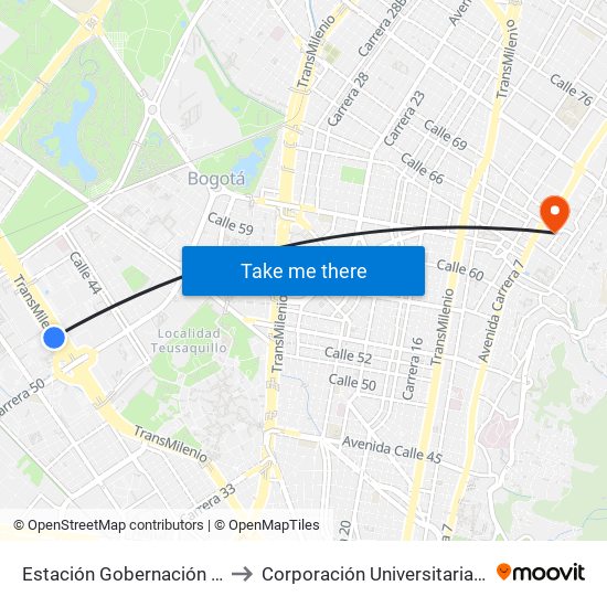 Estación Gobernación (Ac 26 - Kr 51) to Corporación Universitaria Iberoamericana map