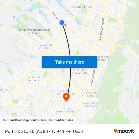 Portal De La 80 (Ac 80 - Tv 94l) to Unad map