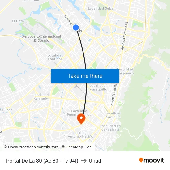 Portal De La 80 (Ac 80 - Tv 94l) to Unad map