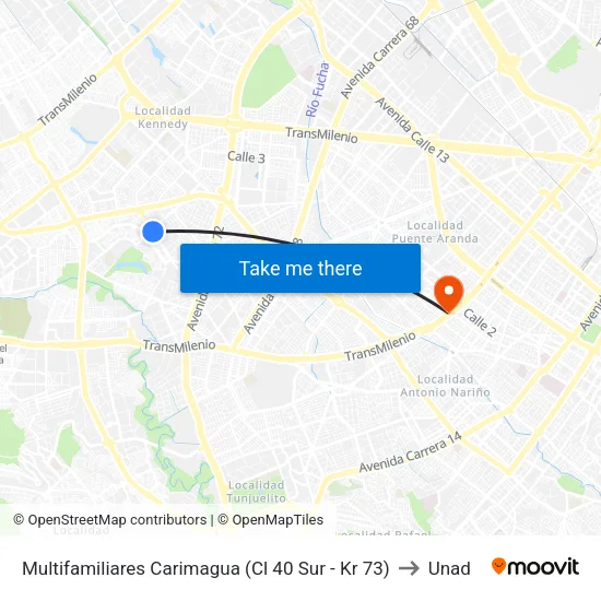 Multifamiliares Carimagua (Cl 40 Sur - Kr 73) to Unad map