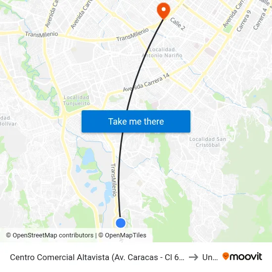 Centro Comercial Altavista (Av. Caracas - Cl 67a Sur) (B) to Unad map