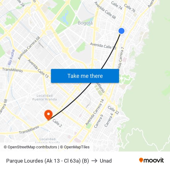 Parque Lourdes (Ak 13 - Cl 63a) (B) to Unad map