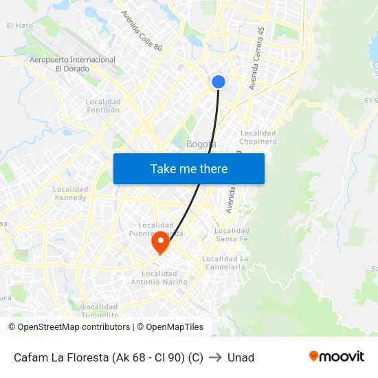 Cafam La Floresta (Ak 68 - Cl 90) (C) to Unad map