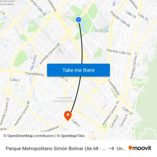 Parque Metropolitano Simón Bolívar (Ak 68 - Cl 49a) (B) to Unad map