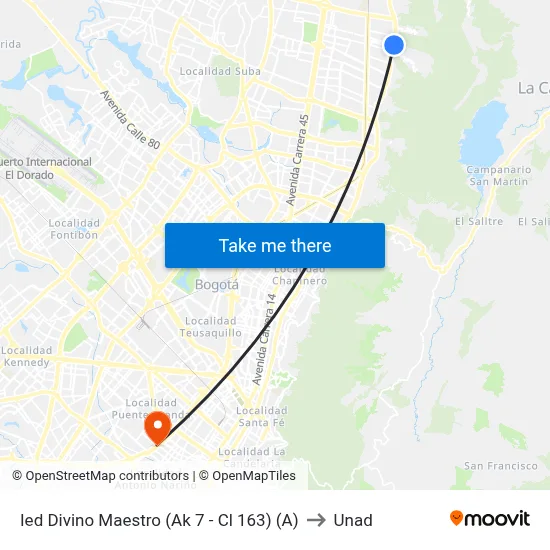 Ied Divino Maestro (Ak 7 - Cl 163) (A) to Unad map