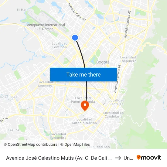 Avenida José Celestino Mutis (Av. C. De Cali - Ac 63) to Unad map