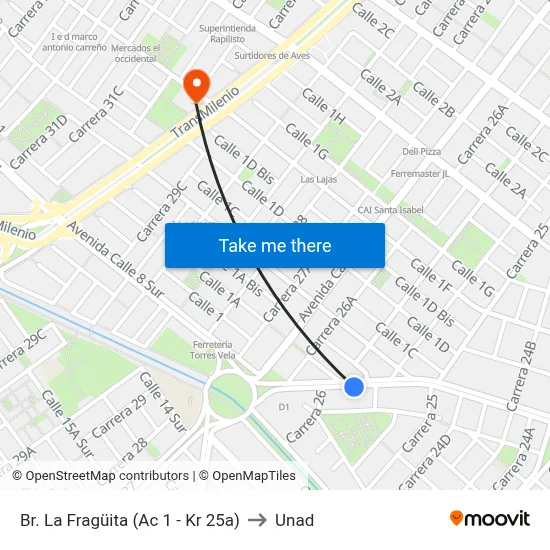 Br. La Fragüita (Ac 1 - Kr 25a) to Unad map