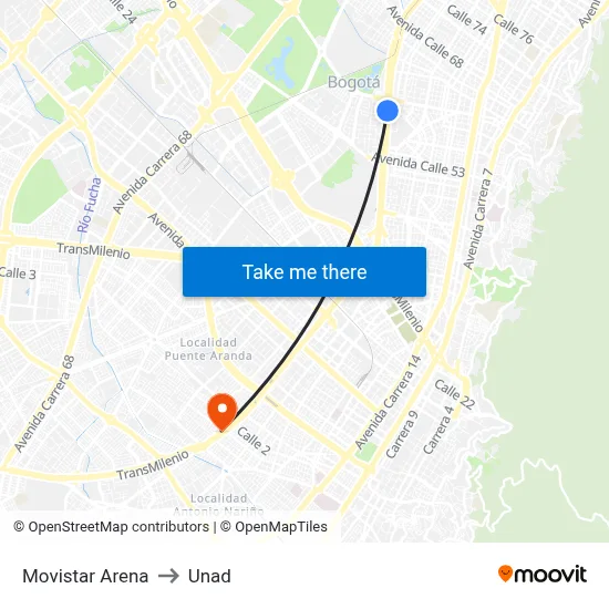 Movistar Arena to Unad map