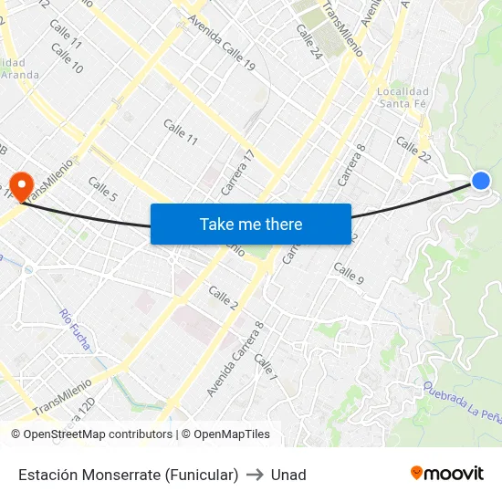 Estación Monserrate (Funicular) to Unad map