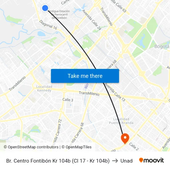 Br. Centro Fontibón Kr 104b (Cl 17 - Kr 104b) to Unad map