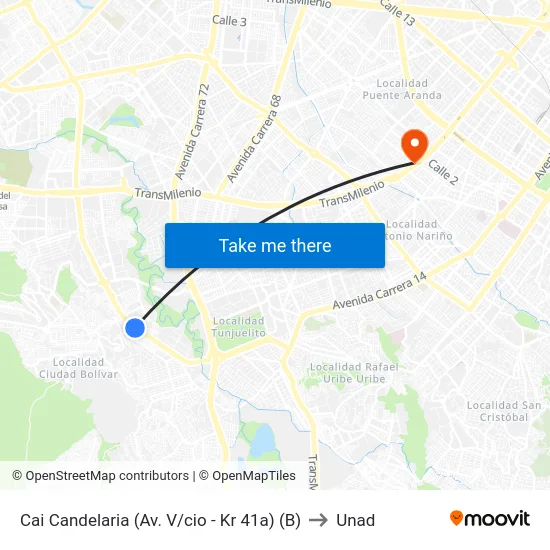 Cai Candelaria (Av. V/cio - Kr 41a) (B) to Unad map