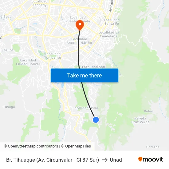 Br. Tihuaque (Av. Circunvalar - Cl 87 Sur) to Unad map