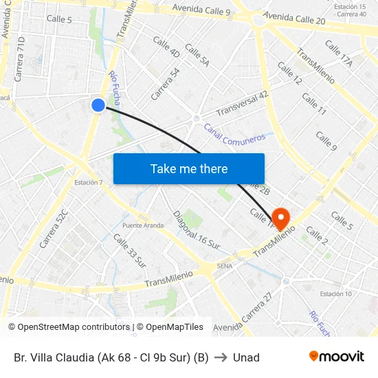 Br. Villa Claudia (Ak 68 - Cl 9b Sur) (B) to Unad map