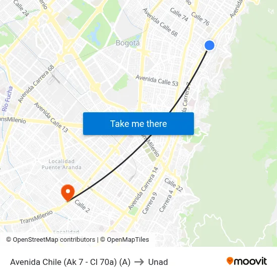 Avenida Chile (Ak 7 - Cl 70a) (A) to Unad map