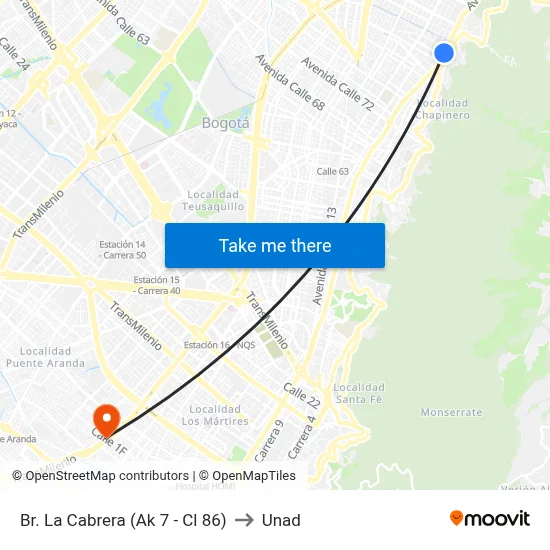 Br. La Cabrera (Ak 7 - Cl 86) to Unad map