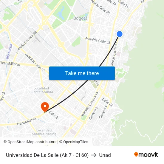 Universidad De La Salle (Ak 7 - Cl 60) to Unad map