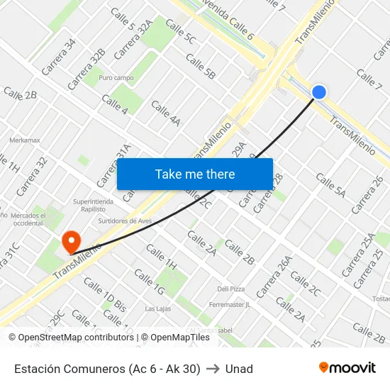 Estación Comuneros (Ac 6 - Ak 30) to Unad map