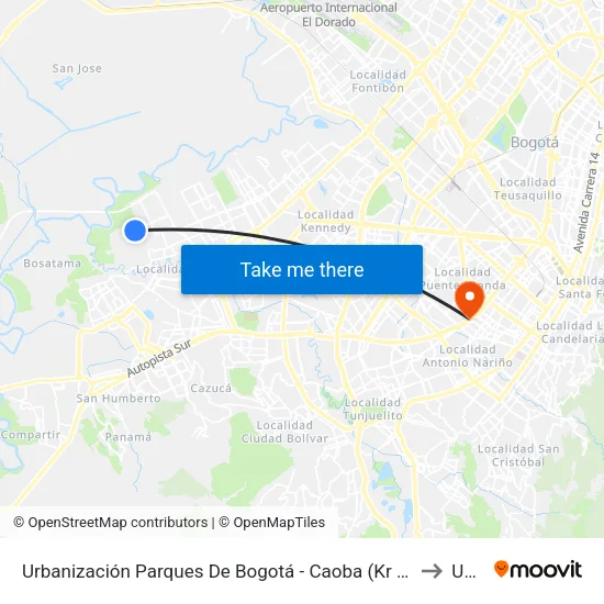 Urbanización Parques De Bogotá - Caoba (Kr 95a - Cl 76 Sur) to Unad map