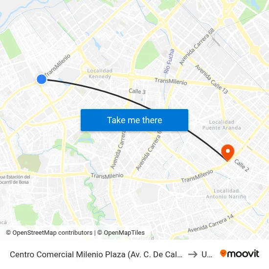 Centro Comercial Milenio Plaza (Av. C. De Cali - Cl 42f Sur) (B) to Unad map
