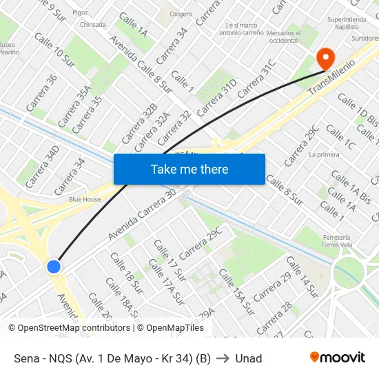 Sena - NQS (Av. 1 De Mayo - Kr 34) (B) to Unad map