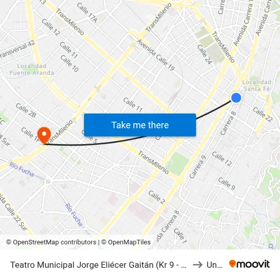 Teatro Municipal Jorge Eliécer Gaitán (Kr 9 - Cl 22) to Unad map