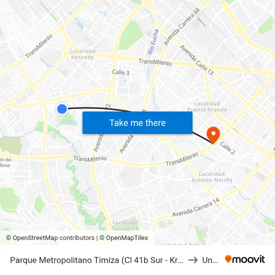 Parque Metropolitano Timiza (Cl 41b Sur - Kr 74) to Unad map