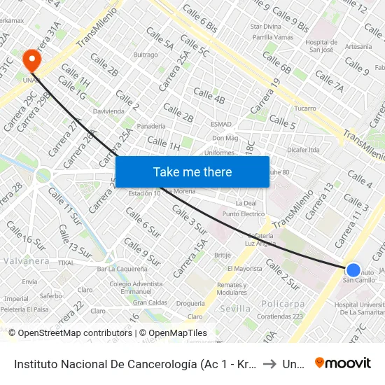 Instituto Nacional De Cancerología (Ac 1 - Kr 9) to Unad map