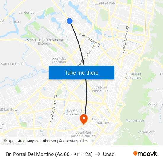 Br. Portal Del Mortiño (Ac 80 - Kr 112a) to Unad map