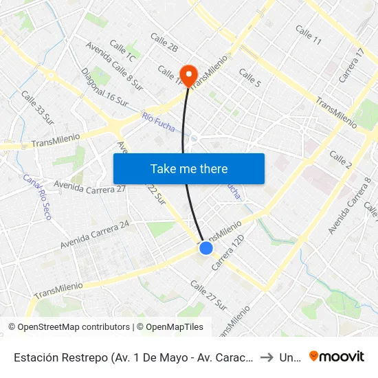 Estación Restrepo (Av. 1 De Mayo - Av. Caracas) (A) to Unad map