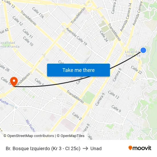 Br. Bosque Izquierdo (Kr 3 - Cl 25c) to Unad map