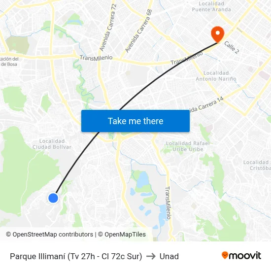 Parque Illimaní (Tv 27h - Cl 72c Sur) to Unad map