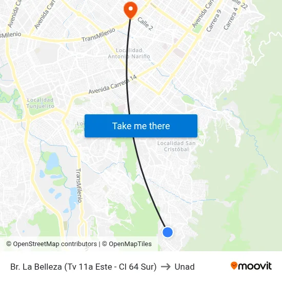 Br. La Belleza (Tv 11a Este - Cl 64 Sur) to Unad map