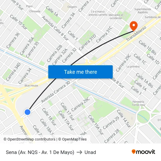 Sena (Av. NQS - Av. 1 De Mayo) to Unad map