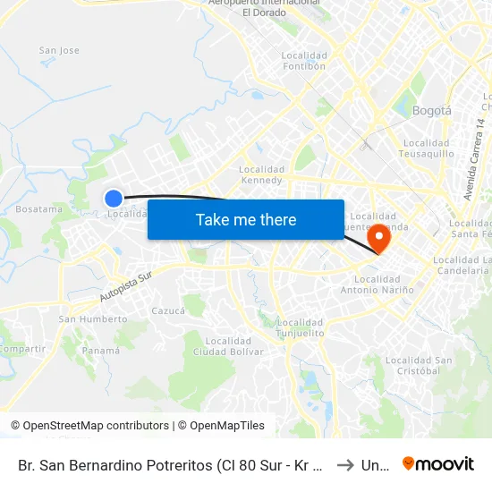 Br. San Bernardino Potreritos (Cl 80 Sur - Kr 88j) to Unad map