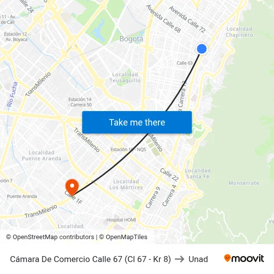 Cámara De Comercio Calle 67 (Cl 67 - Kr 8) to Unad map