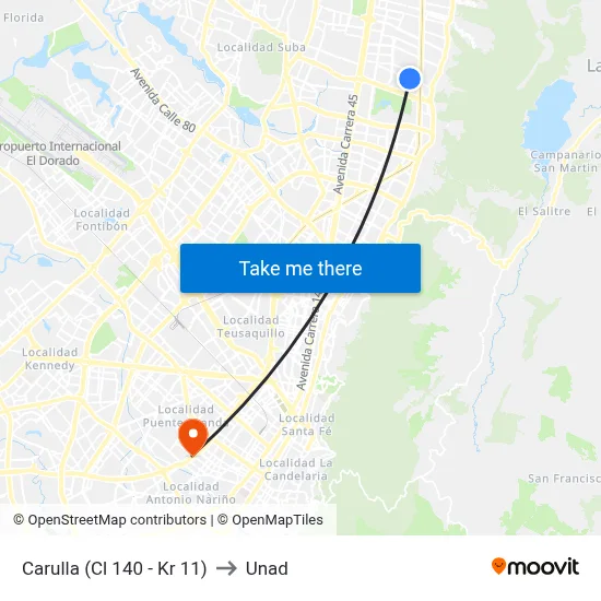 Carulla (Cl 140 - Kr 11) to Unad map