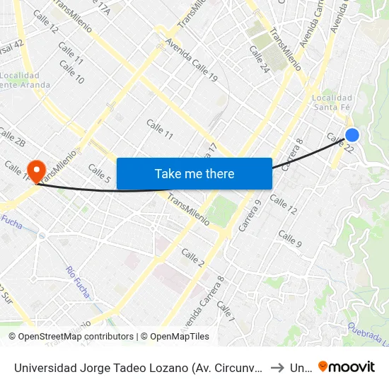 Universidad Jorge Tadeo Lozano (Av. Circunvalar - Cl 23b) to Unad map