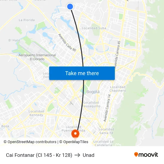 Cai Fontanar (Cl 145 - Kr 128) to Unad map