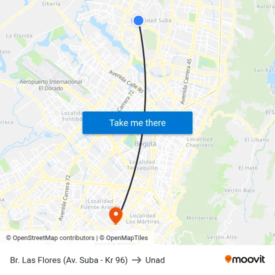 Br. Las Flores (Av. Suba - Kr 96) to Unad map