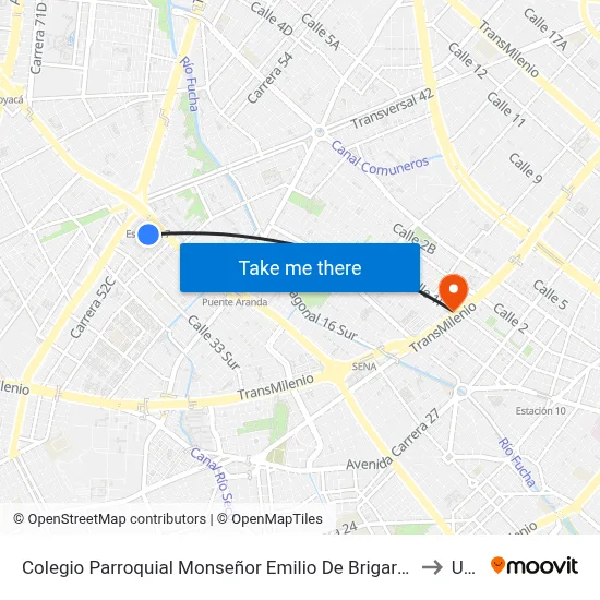 Colegio Parroquial Monseñor Emilio De Brigard (Cl 28 Sur - Kr 52b) to Unad map